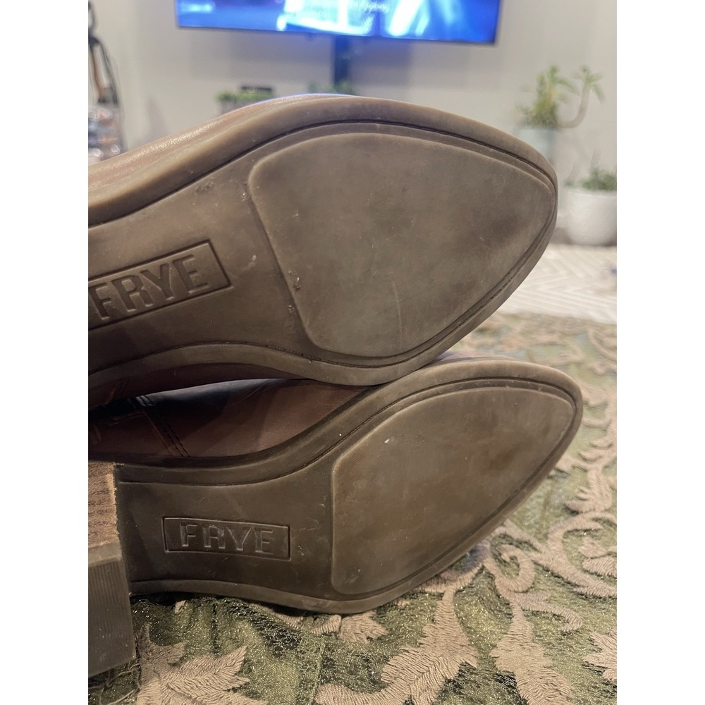 FRYE Judith Double Zip Ankle Boots Leather Brown‎ Block Heel Women's 8.5M - Picture 9 of 9